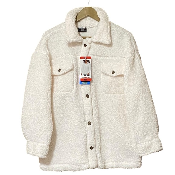 32 Degrees Heat Cozy Fleece Shirt Jacket Women’s M/L Cream Soft Oversized NWT - Picture 3 of 11